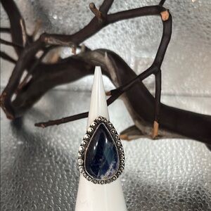 Elegant size 6 Sodalite Teardrop Blue Stone Ring 925